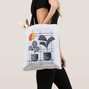 Tote Bag Moderne Abstrait Botanique en pots plantes