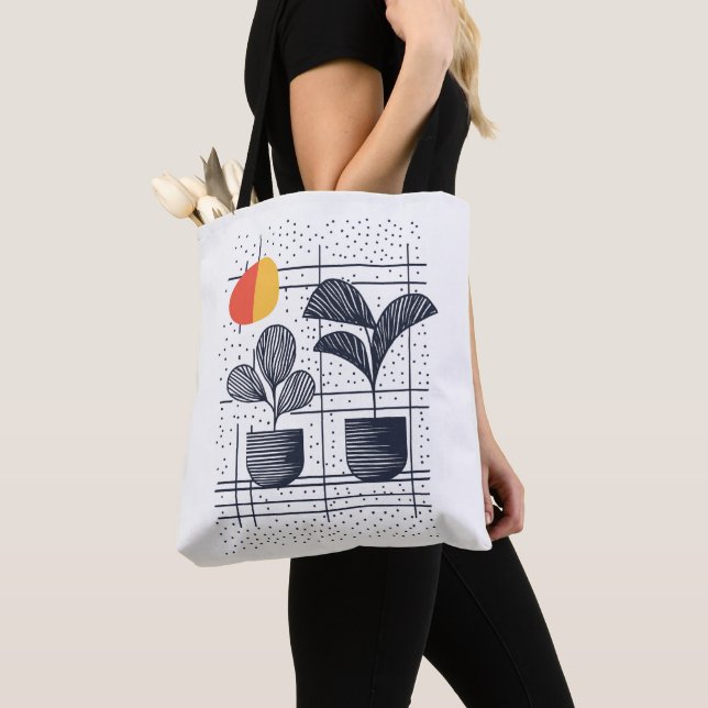 Tote Bag Moderne Abstrait Botanique en pots plantes (De près)
