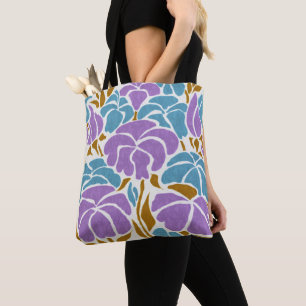 Tote Bag Moderne Abstrait violet bleu jaune Floral Design