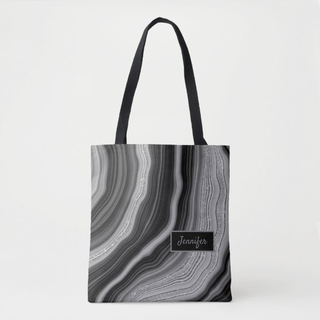 Tote Bag Moderne Argent Noir Agate Crystal Personnaliser le (Devant)