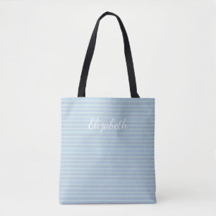 Tote Bag Moderne Chatoyant Bleu rayé Personnalisé