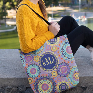 Tote Bag Moderne Coloré Chic Monogrammé Motif Mandala