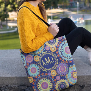 Tote Bag Moderne Coloré Chic Monogrammé Motif Mandala