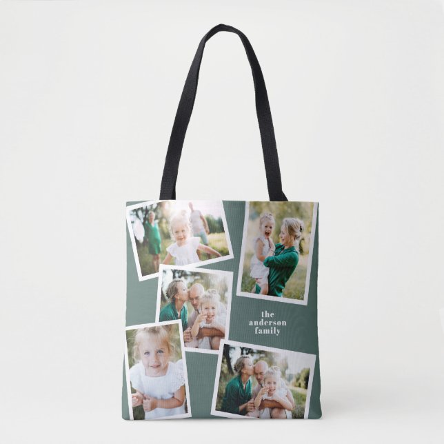 Tote Bag Moderne design multi photo famille sage vert (Devant)