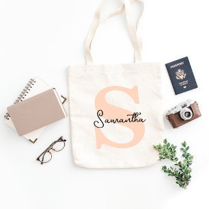 Tote Bag Moderne Elégant Personnalisé Monogramme rose initi