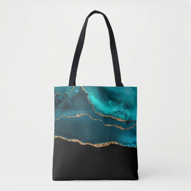 Tote Bag Moderne et élégant Turquoise Agate & Gold Ribbon s (Devant)
