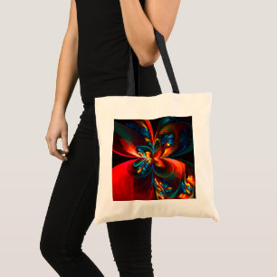 Tote Bag Moderne Floral Abstrait Art Orange Bleu Motif #14