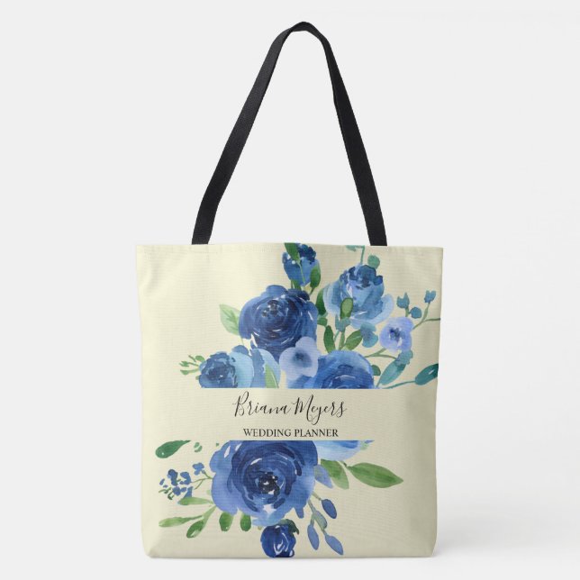 Tote Bag Moderne Floral Marine Blue Yellow Business (Devant)