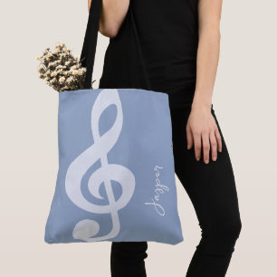 Tote Bag Moderne Minimal Pastel Bleu Musique Symbole Nom