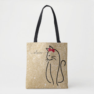 Tote Bag Moderne minimaliste Élégant Chat Ajouter un nom