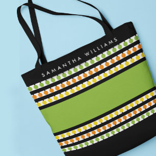 Tote Bag Moderne Monogramme à rayure verte