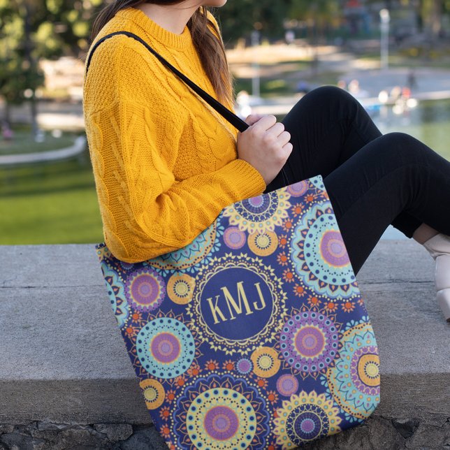 Tote Bag Moderne Monogramme Chic Couleur Personnalisé (Créateur téléchargé)