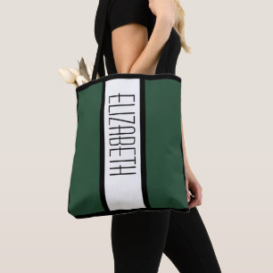 Tote Bag Moderne Monogramme Nom Tendance Vert Noir Blanc