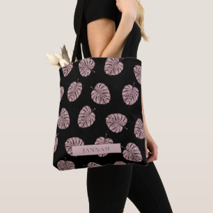 Tote Bag Moderne motif de feuille tropicale rose nom Patter