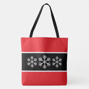 Tote Bag Moderne nordique rayures rouge vif noir flocons de