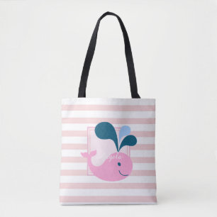 Tote Bag Moderne rayé girly, baleine de dessin animé - Pers