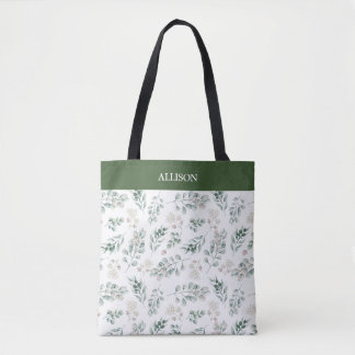 Tote Bag Moderne Sage Green Eucalyptus Personnalisé