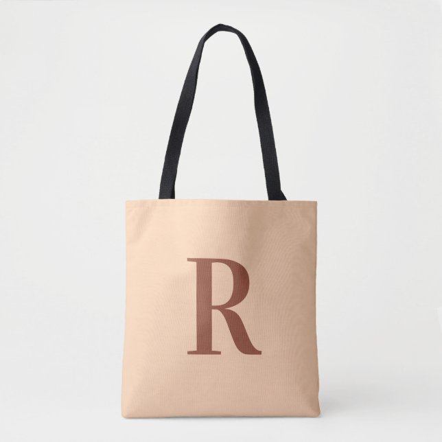 Tote Bag Moderne Simple Monogramme Beige (Devant)
