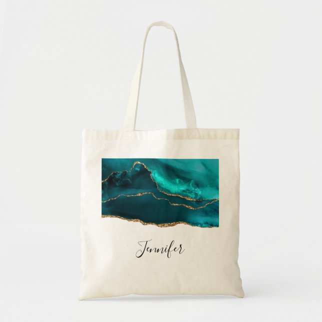 Tote Bag Moderne Turquoise & Or Agate Pierre Conception abs (Devant)