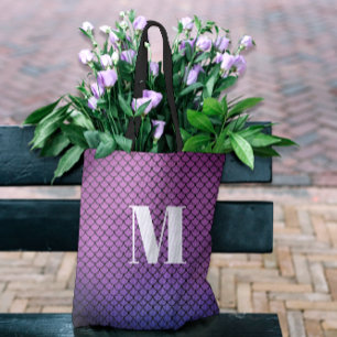 Tote Bag Moderne Violet Féminin Ombre Sirène Océan Monogram