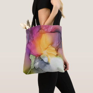 Tote Bag Moderne violet rose blanc jaune abstrait floral
