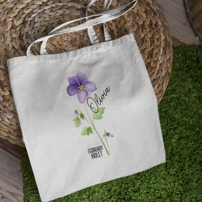 Tote Bag Mois des fleurs de naissance Février Violet Nom Sa (Créateur téléchargé)