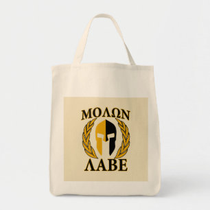 Tote Bag Molon Labe Spartan Mask Laurels Décor Beige