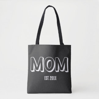 Tote Bag Mom Black Minimal Typography Established Year