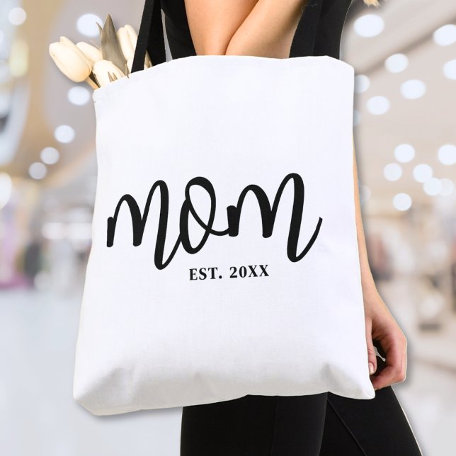 Tote Bag Mom Established Black Script Mother's (Mom Established Black Script Mother's Tote Bag)