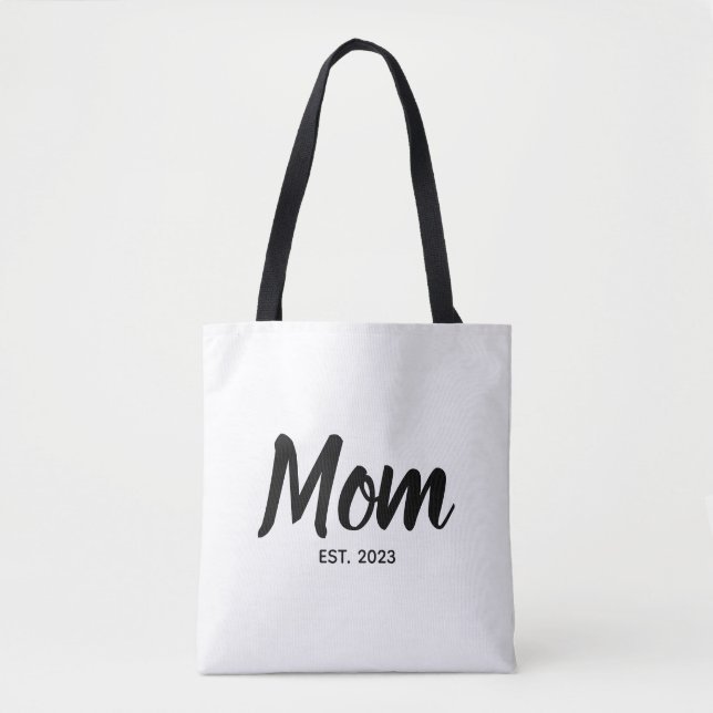 Tote Bag  Mom Established Date Black Script Custom Text (Devant)
