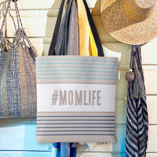 Tote Bag Momlife bleu turquoise et beige