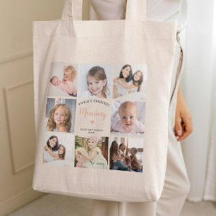 Tote Bag Mommy Stylish Photo Collage Coeur rose