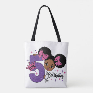 Tote Bag Mon 5e anniversaire Black Girl Parties scintillant