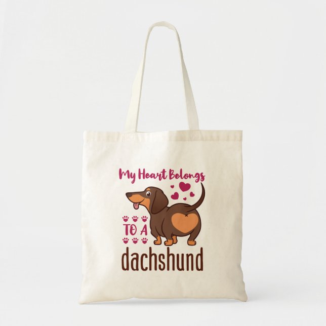 Tote Bag Mon coeur appartient à un Dachshund (Devant)
