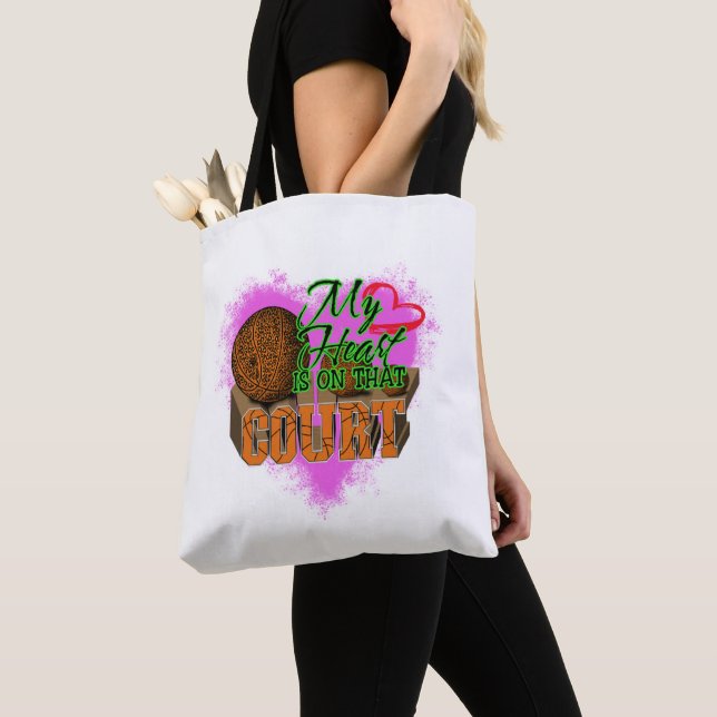 Tote Bag Mon Coeur Est Sur Ce Court Basketball, Basketball (De près)