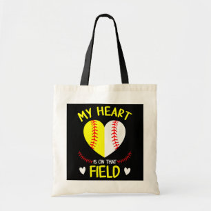 Tote Bag Mon coeur est sur ce terrain Tee Baseball Mère