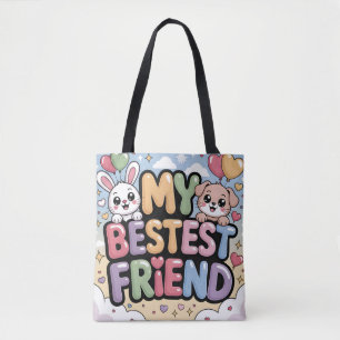 Tote Bag Mon Meilleur Ami Graphique : Lapin et Chiot Mignon
