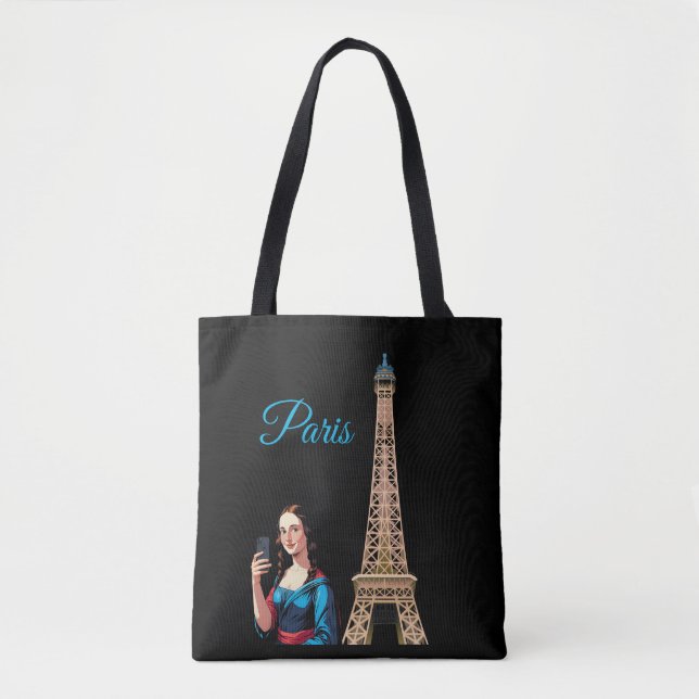 TOTE BAG MONA LISA TAKING SELFIE SURREAL PARIS  (Devant)