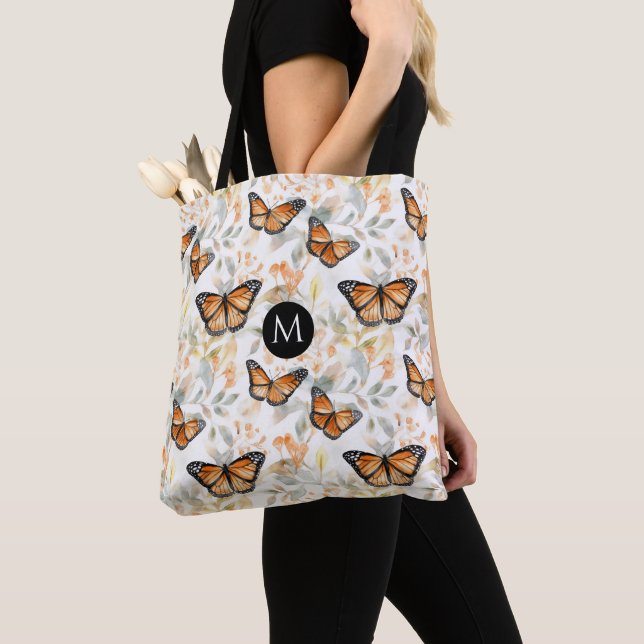 Tote Bag Monarque orange Monarch Motif Monogramme (De près)