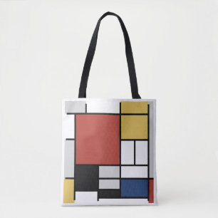 Tote Bag Mondrian Peinture Rouge Plane Jaune Noir Gris Bleu