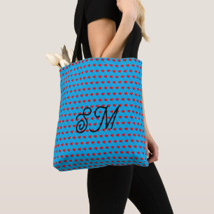 Tote Bag Mongram Cœur Rouge Ballon Féminin Bleu Tout Imprim
