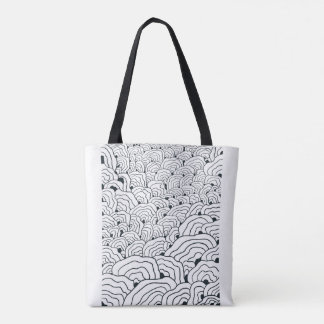 Tote Bag Monochrome Wave Pattern,  Modern Abstract Line Art