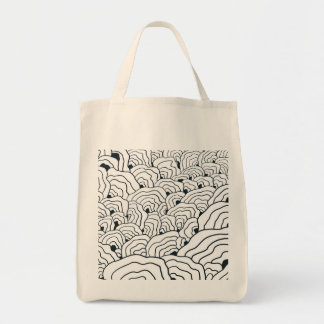 Tote Bag Monochrome Wave Pattern,  Modern Abstract Line Art