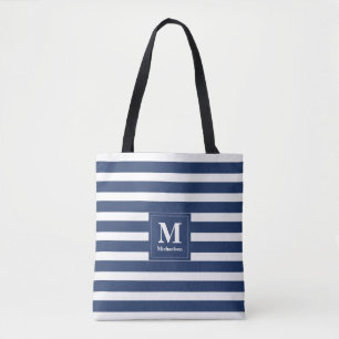 Tote Bag Monogram bleu et blanc rayé