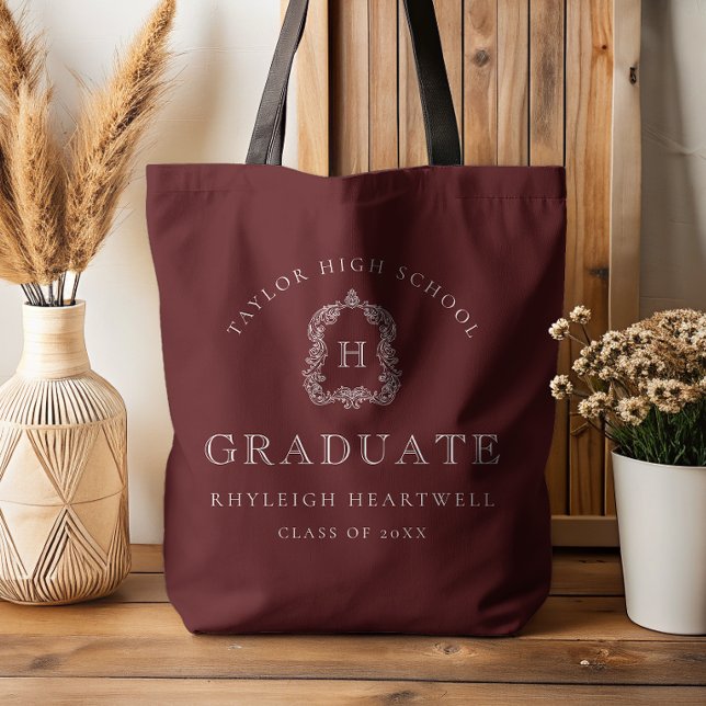 Tote Bag Monogram Crest Burgundy Red White Graduation (Créateur téléchargé)