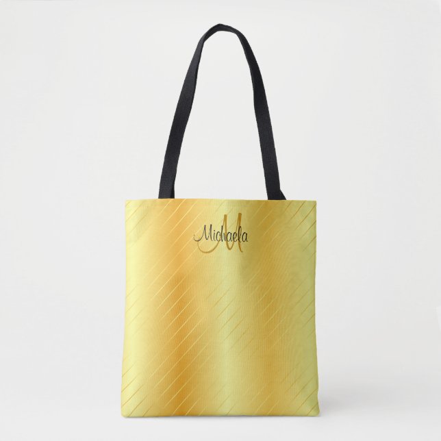 Tote Bag Monogram Faux Gold Elégant Modèle moderne (Devant)