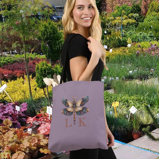 Tote Bag Monogram Folk Art Dragonfly Purple (Créateur téléchargé)