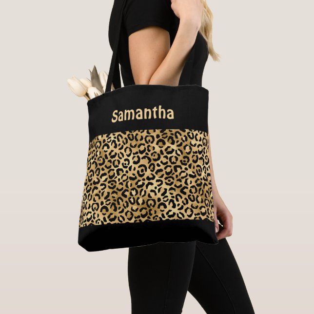 Tote Bag Monogram Gold Black Empreinte de léopard Cheetah A (De près)