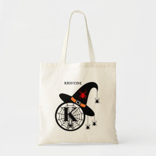 Tote Bag Monogram K Halloween sorcières araignées Votre nom