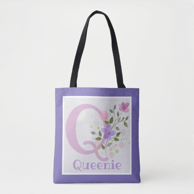 Tote Bag Monogram & Nom with Flowers (Devant)
